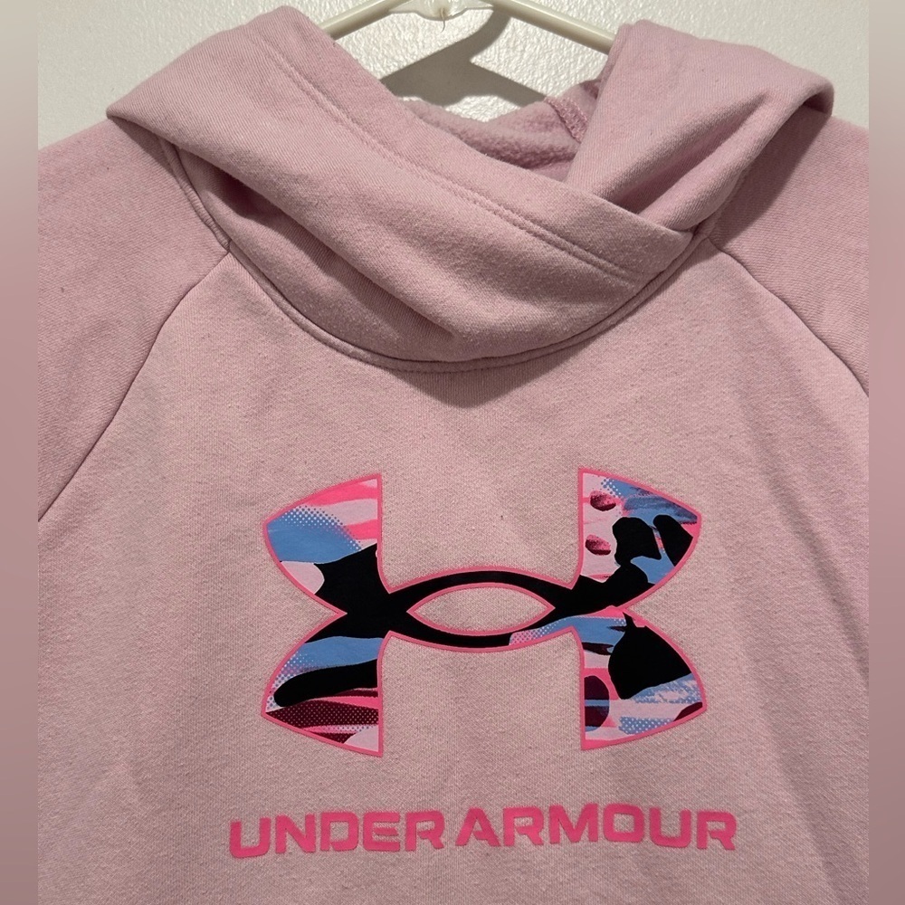 Under Armour Girl's Rival Fleece Big Logo Hoodie Pink Youth XL - Picture 2 of 4